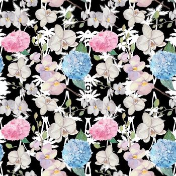 553284-时尚黑底手绘花卉剪影