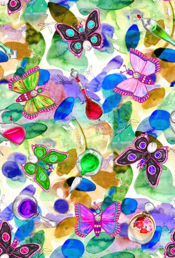 553294- 复古 手绘 水彩 花卉 珠宝 香