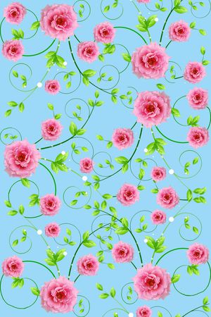 清爽蓝底绿叶小花印花华亿平台图片