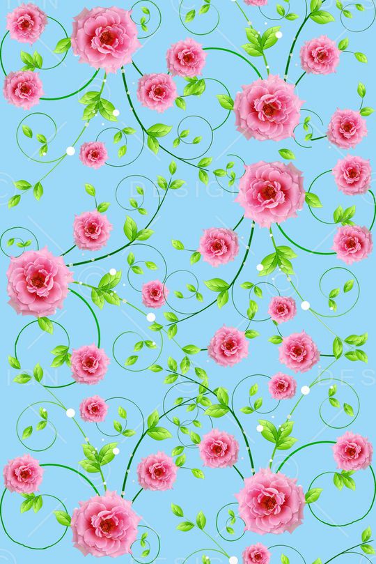 清爽蓝底绿叶小花印花华亿平台图片