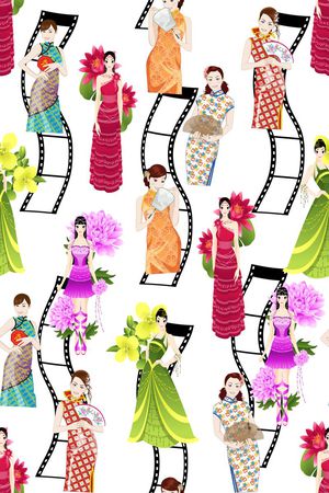 胶片 旗袍美女印花华亿平台图片