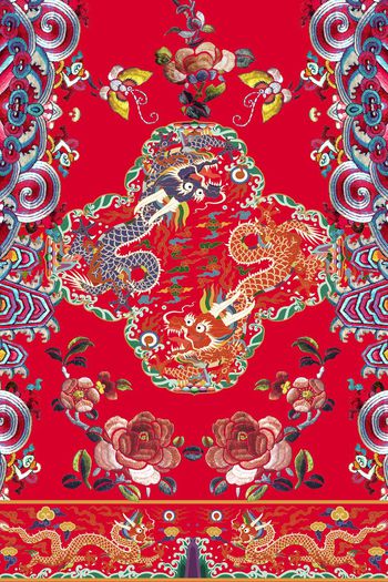 553658-中国民族风清朝仙鹤云踪朝服定位印花