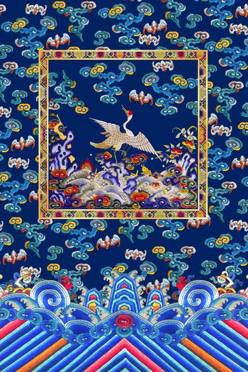 553659-花中国民族风清朝仙鹤云踪朝服定位印