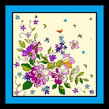 554112-清雅花卉蝴蝶方巾华亿平台