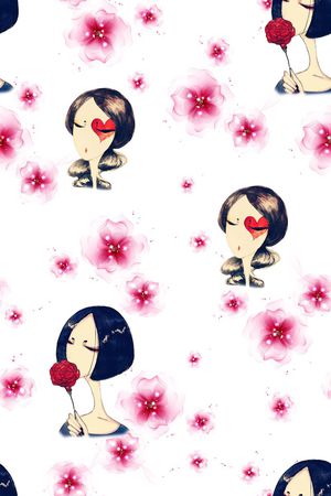 插画少女印花华亿平台图片