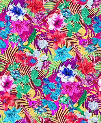 554198-植物叶子花卉印花壁纸地毯服装华亿平台家