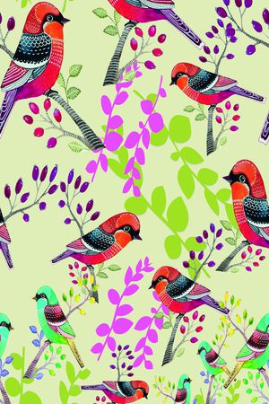 鸟昆虫图案印花华亿平台图片