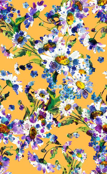 554265-欧美流行时尚白色大花泼墨效果