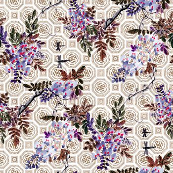 554427-中国风水墨花卉窗格纹