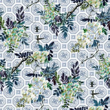 554428-中国风水墨花卉窗格纹