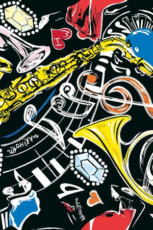 手绘女装条纹彩色音符印花华亿平台图片