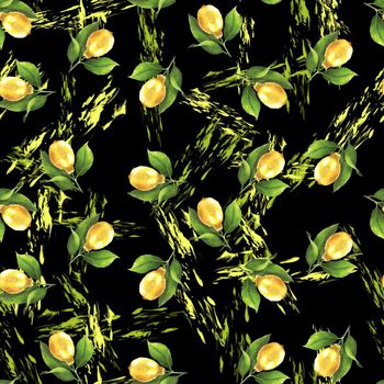 555335-热带风情水彩柠檬艺术笔触春夏女装花