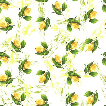 555336-热带风情水彩柠檬艺术笔触春夏女装花