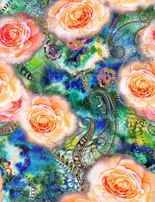 水彩花印花华亿平台图片