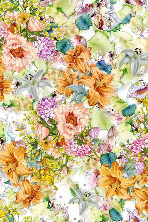 花卉组合印花华亿平台图片