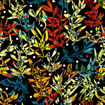 555902-植物叶子舞动圆点组合女装衬衣连衣裙