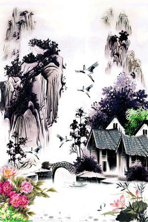 山水花鸟印花华亿平台图片