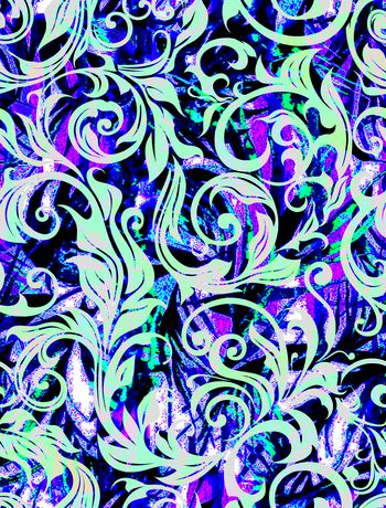 556799-卷草纹　蓝色背景