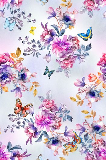 556837-水彩朦胧晕染罂粟蝴蝶花卉