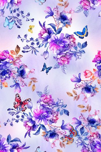 556838-水彩朦胧晕染罂粟蝴蝶花卉