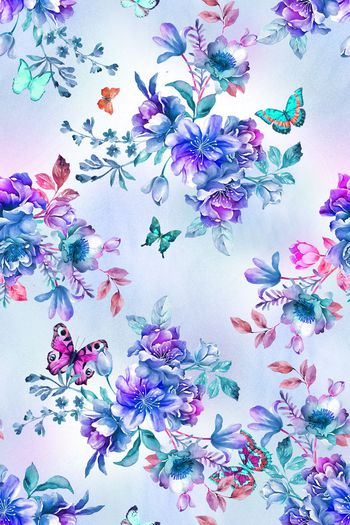 556839-水彩朦胧晕染罂粟蝴蝶花卉