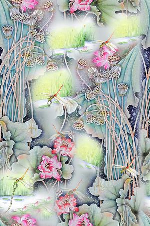 水墨荷叶印花华亿平台图片