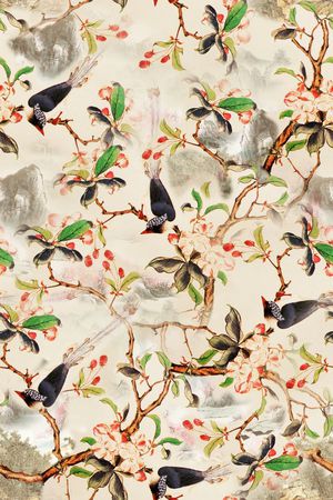 手绘 中国风 工笔 花 鸟印花华亿平台图片