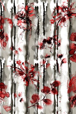 水墨花卉印花华亿平台图片