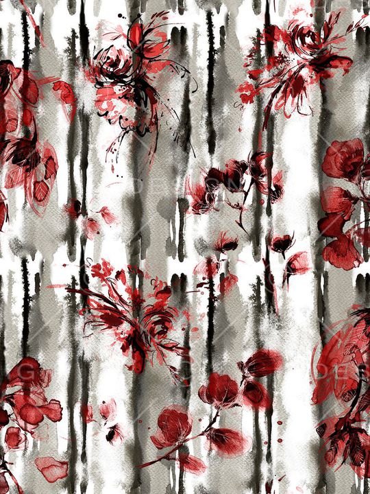 水墨花卉印花华亿平台图片