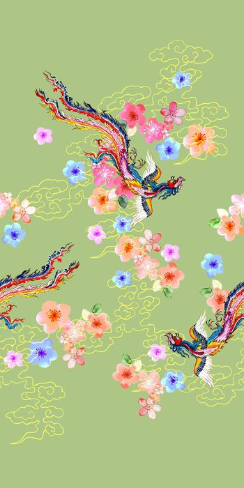 557149-中国风 水彩 丹凤花卉 