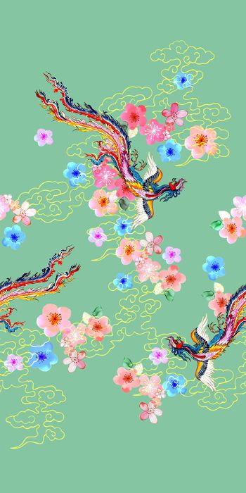 557150-中国风 水彩 丹凤花卉 