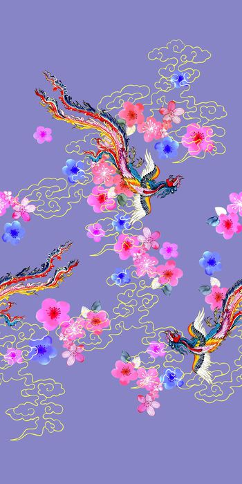 557151-中国风 水彩 丹凤花卉 