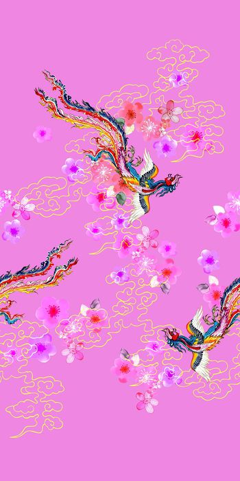 557152-中国风 水彩 丹凤花卉 