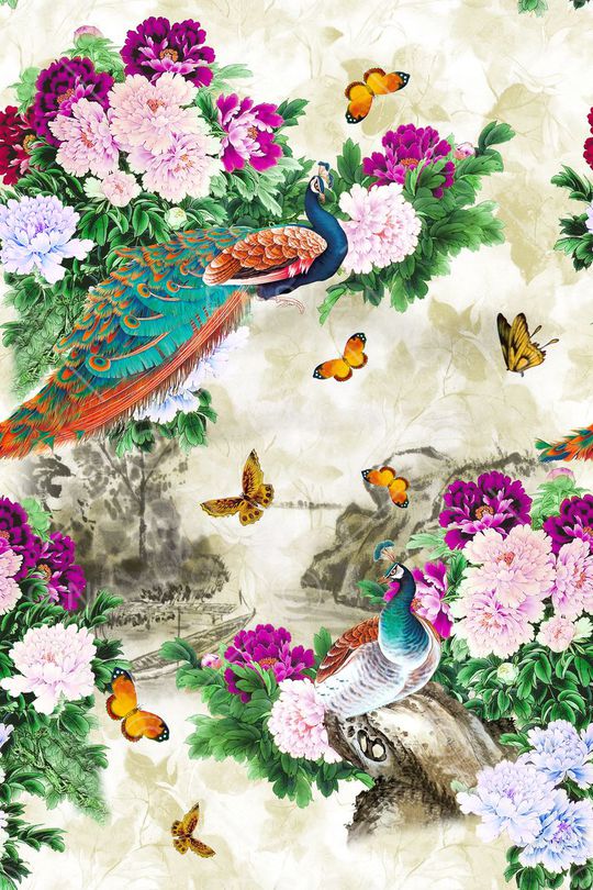 牡丹花卉印花华亿平台图片