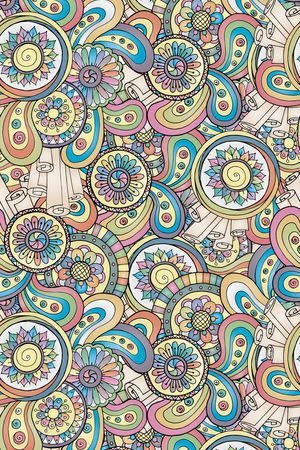 手绘民族风多彩变形虫花印花华亿平台图片