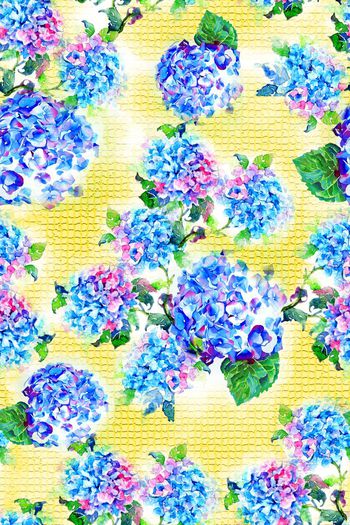 558202-抽象手绘水彩绣球花女装图案