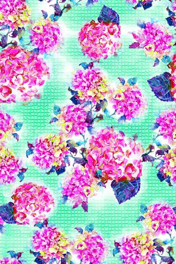 558203-抽象手绘水彩绣球花女装图案