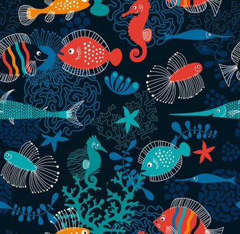 558755-热带海洋风  海马比目鱼 浮游生物