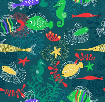 558756-热带海洋风  海马比目鱼 浮游生物