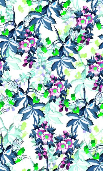 558760-写意手绘风格树上花开春意色彩女装服