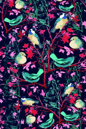 鸟昆虫图案印花华亿平台图片