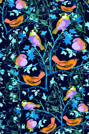 鸟昆虫图案印花华亿平台图片