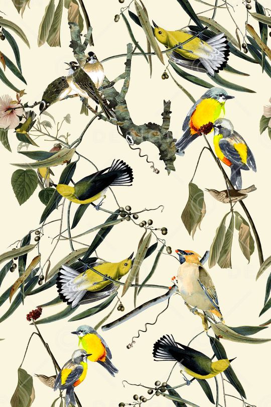 复古中国风树枝鸟印花华亿平台图片