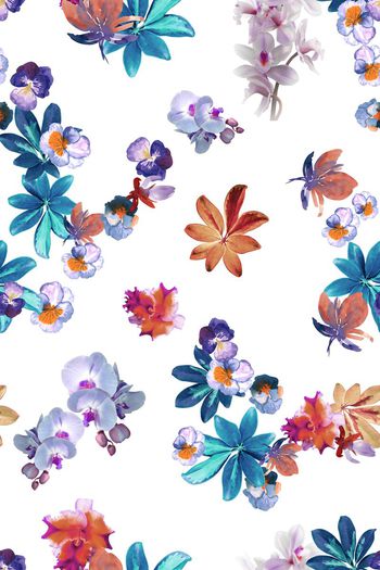 559754-时尚黑底热带植物叶子花卉