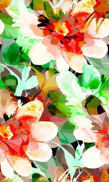 559797-虚幻手绘风格水彩花迹裙装上衣印花