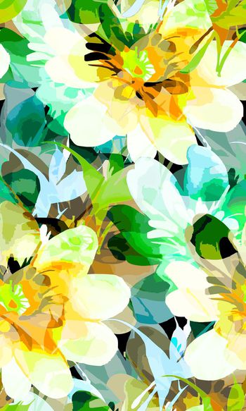 559798-虚幻手绘风格水彩花迹裙装上衣印花