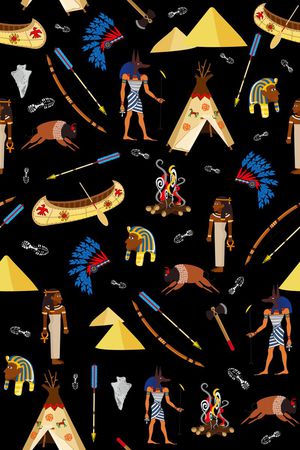 抽象 船 弓箭 金字塔 埃及 印第安人印花华亿平台图片