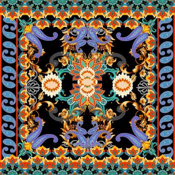 560021-定位佩斯利金属质感卷草花卉丝巾