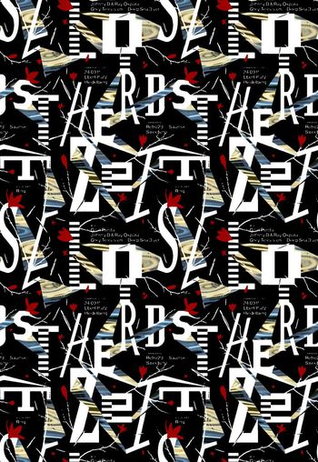 560422-抽象纹纹理拼块英文字小花朵男装图案