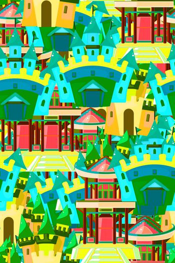 560855-中式西式炫彩建筑组合